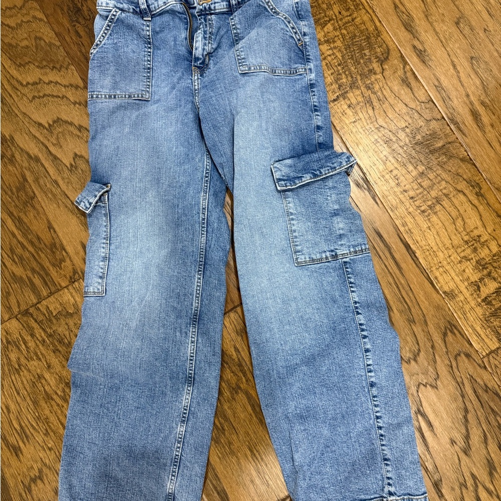 Abercrombie Kids Cargo Pants Light Denim Relaxed Fit